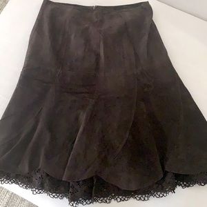 100% suede leather brown anthro skirt